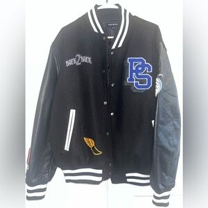 PacSun Black Varsity Jacket with Blue and White Details